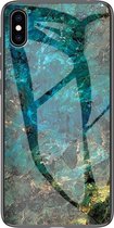 Apple iPhone XS Max Hoesje - Mobigear - Marble Serie - Gehard Glas Backcover - Emerald - Hoesje Geschikt Voor Apple iPhone XS Max