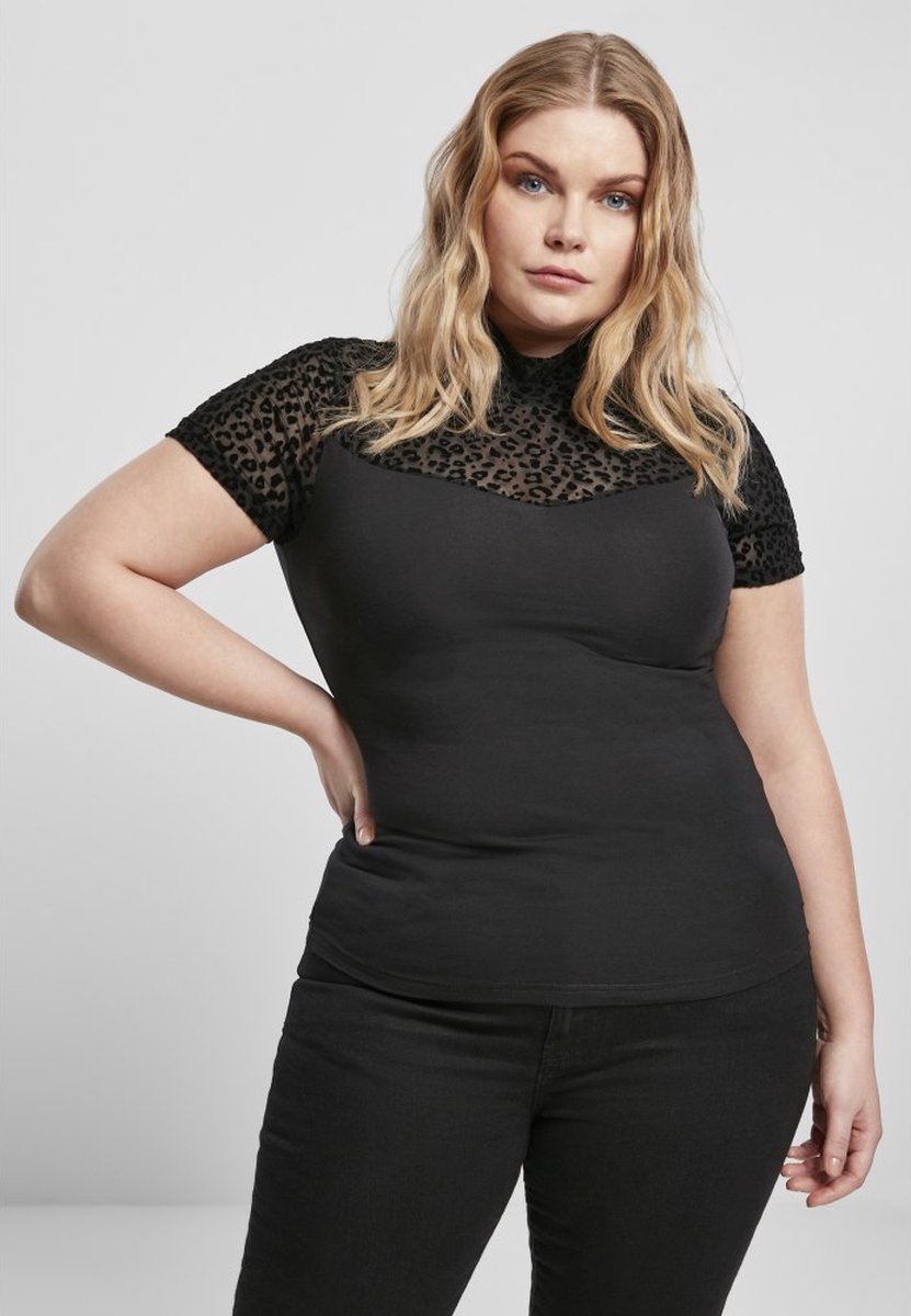 Urban Classics Flock Lace Turtleneck Dames Tshirt M Zwart