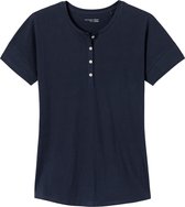 SCHIESSER dames Mix+Relax T-shirt - korte mouw - O-hals met knoopsluiting - donkerblauw -  Maat: S