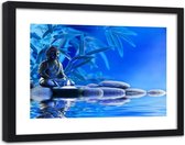 Foto in frame ,Boeddha en water , 120x80cm , Blauw zwart , Premium print