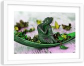 Foto in frame , Boeddha  met groene blaadjes , 120x80cm , Multikleur, Premium print