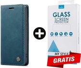 CaseMe Bookcase Pasjeshouder Hoesje iPhone XS Blauw - Gratis Screen Protector - Telefoonhoesje - Smartphonehoesje