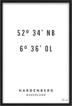 Poster Coördinaten Hardenberg A4 - 21 x 30 cm (Exclusief Lijst)