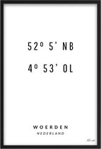 Poster Coördinaten Woerden A3 - 30 x 42 cm (Exclusief Lijst)