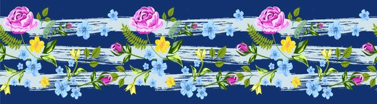 Bordure adhésive de fleurs sur fond bleu