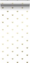 Origin behang kroontjes wit en goud - 347678 - 0.53 x 10.05 m