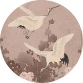 ESTAhome zelfklevende behangcirkel kraanvogels grijs roze - 159019 - 140 x 140 cm