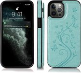 iPhone 12 Mini Back Cover Hoesje met print - Pasjeshouder - Kunstleer - Portemonnee - Magneetsluiting - Flipcover - Apple iPhone 12 Mini - Turquoise