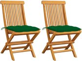 Medina Tuinstoelen 2 st met groene kussens massief teakhout