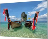 HalloFrame - Schilderij - Thaise Vissersbootjes Akoestisch - Zwart - 150 X 100 Cm