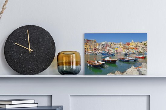 Bateaux colorés dans le port de Naples Toile 30x20 cm - petit - Tirage photo sur toile (décoration murale salon / chambre)