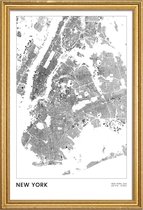 JUNIQE - Poster met houten lijst New York kaart -30x45 /Wit & Zwart