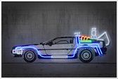 JUNIQE - Poster in kunststof lijst Neon Delorean -40x60 /Blauw & Grijs