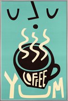 JUNIQE - Poster met kunststof lijst Yum Coffee -40x60 /Turkoois