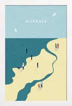 JUNIQE - Poster in houten lijst Nordsee - retro -40x60 /Blauw & Geel