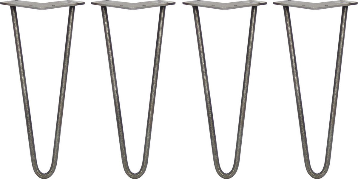 MonsterShop Skiski hairpin tafelpoten - staal - 4x30,5 cm - 2 staven 10 mm Ruw Staal
