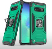 Samsung S10 Hoesje - Heavy Duty Armor hoesje Groen - Galaxy S10 silicone TPU 360-Degree hybride hoesje Kickstand ringhouder met Magnetisch Auto Mount