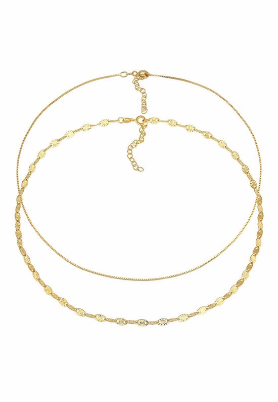 Twee gouden halskettingen, een fijne Venetiaanse ketting en een ketting met platelet schakels.