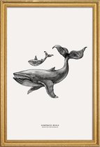 JUNIQE - Poster met houten lijst Humpback Whale -40x60 /Grijs & Ivoor