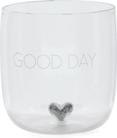 Riviera Maison Waterglas gegraveerd met tekst, DrinkGlas Good Day Glass - Transparant - Glas - Maat M -325 ml - 1 stuk
