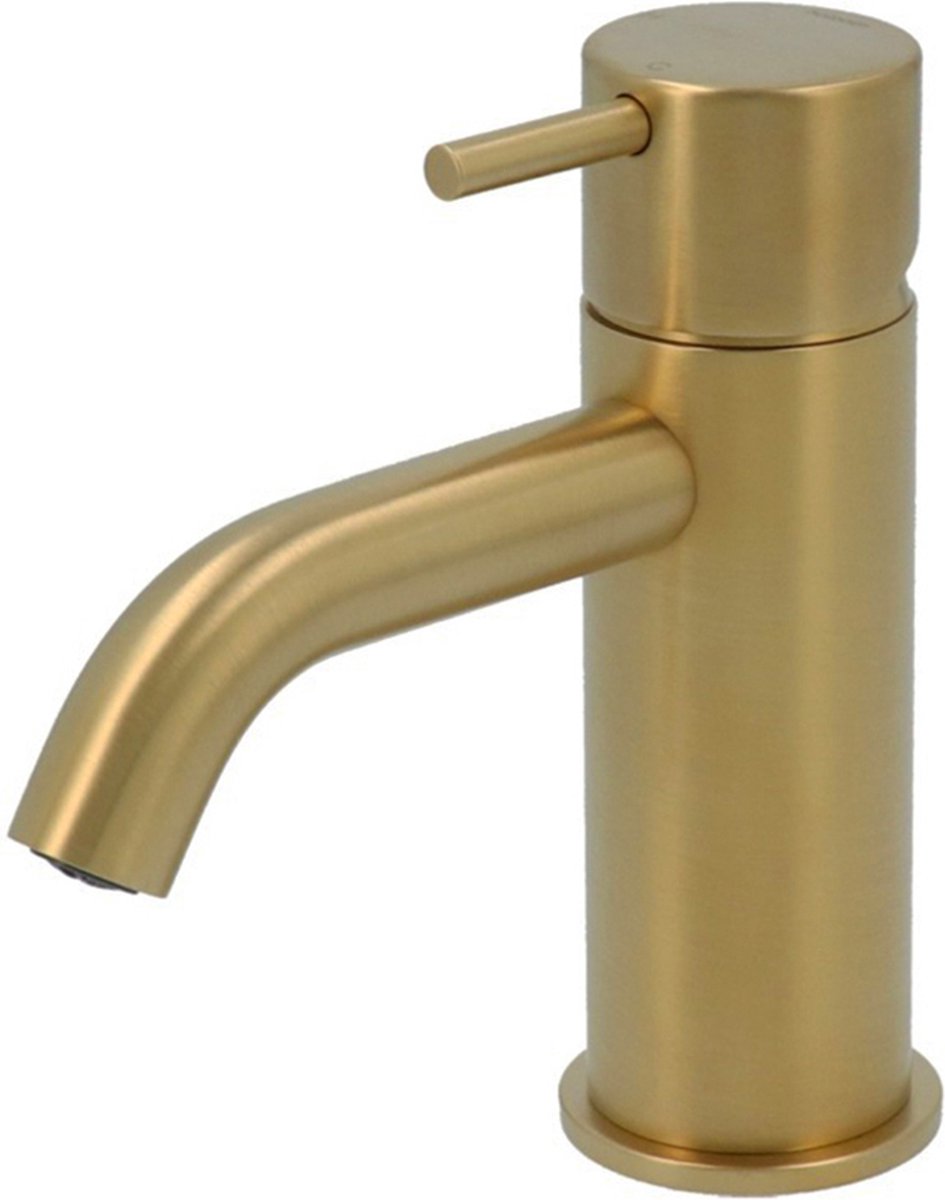 Hotbath Cobber - Wastafelmengkraan - zonder Waste - Laag - Geborsteld Messing PVD - Opbouw - Messing - V01
