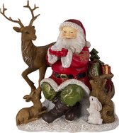 Clayre & Eef Beeld Kerstman 18x13x19 cm Rood Bruin Polyresin Kerstdecoratie