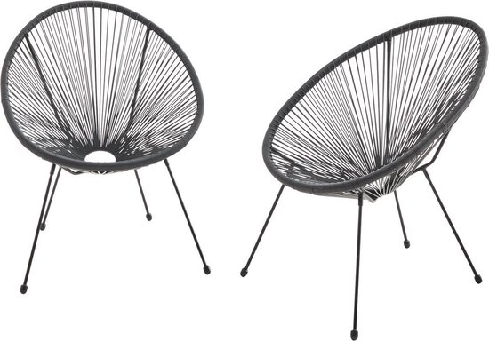 mannetje Gepensioneerde oog Set van 2 design stoelen ei-vormig - Acapulco Zwart - Stoelen 4 poten retro  design,... | bol.com