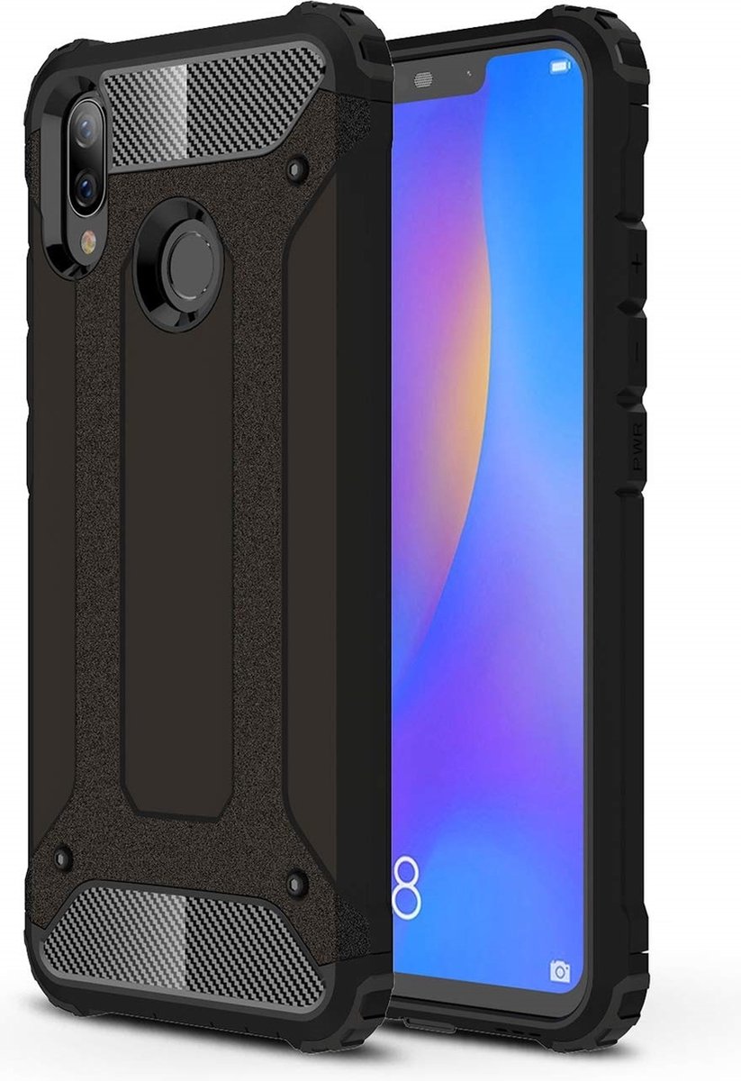 Ntech Hoesje Geschikt voor Huawei P Smart 2019 Dual layer Armor Hoesje - Zwart