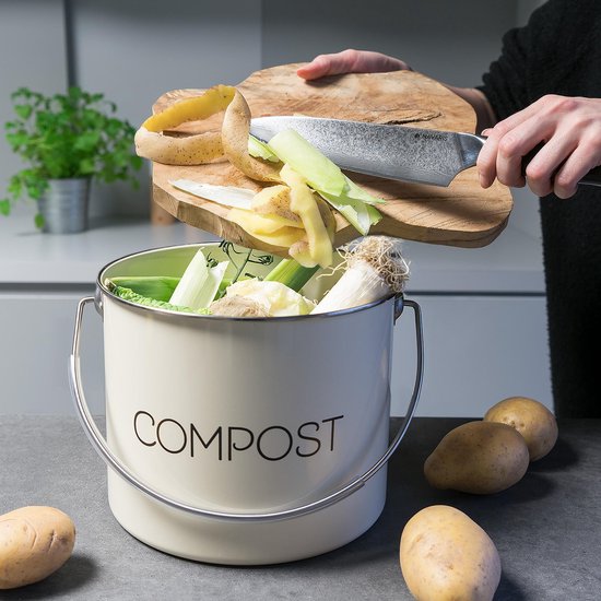 Vert Compost Caddy alimentaire poubelle avec filtre à charbon Couvercle Poignée De Transport 