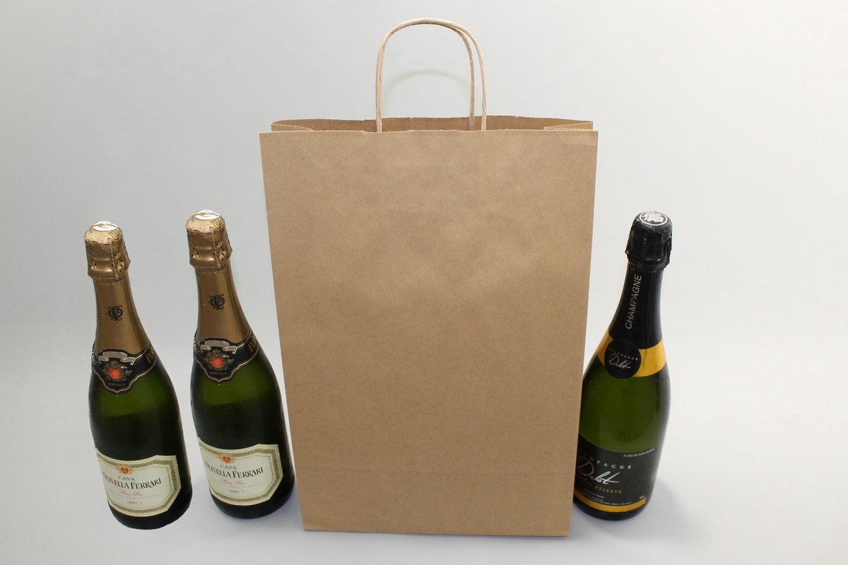 Draagtassen voor Flessen Bruin 26x8x39cm + kartonnen scheiding Kraft papier 110 g/m (50 stuks)