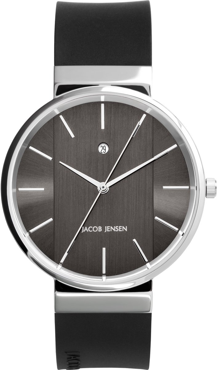 Jacob Jensen 708 New Line Horloge - Jacob Jensen heren horloge - Zwart - diameter 39 mm - roestvrij staal