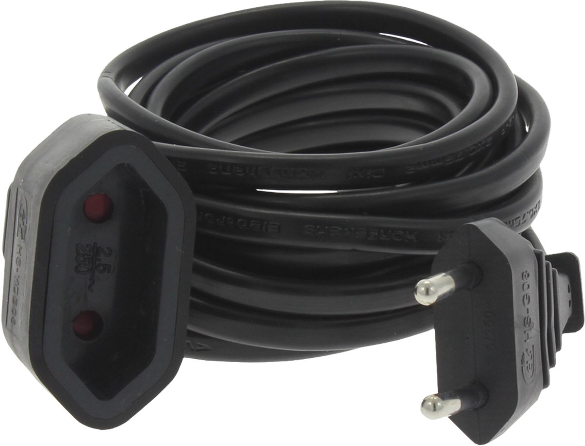 Q-Link verlengsnoer - euro - h03vvh2-f - 2 x 0.75 mmâ² - 3 m - zwart
