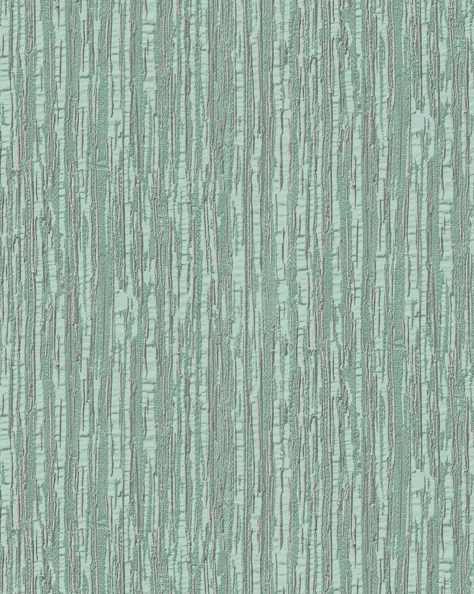 Strepen behang Profhome DE120084-DI vliesbehang hardvinyl warmdruk in reliëf gestempeld tun sur ton glanzend turkoois mint zilver 5,33 m2