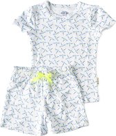 Little Label Pyjama Meisjes Maat 134-140 - Wit, Lichtblauw - Zachte BIO Katoen - Shortama - 2-delige zomer pyama meisjes - Vlindertjesprint