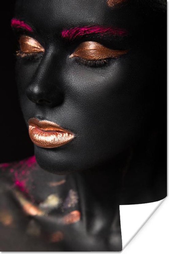 Poster Vrouw - Zwart - Goud - 60x90 cm