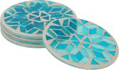 J-Line Doos Set 4 Onderzetters Mozaiek Rond Glas Blauw