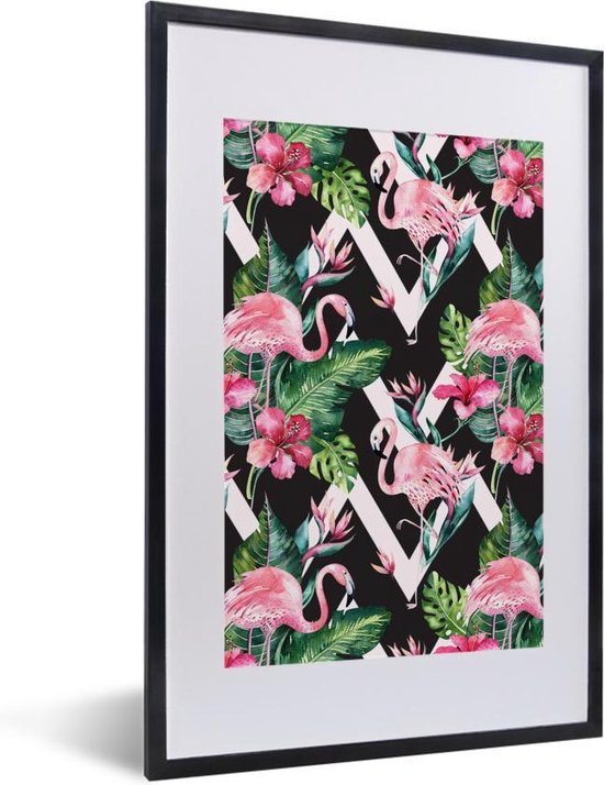 Fotolijst incl. Poster - Patronen - Bloemen - Flamingo - 40x60 cm - Posterlijst