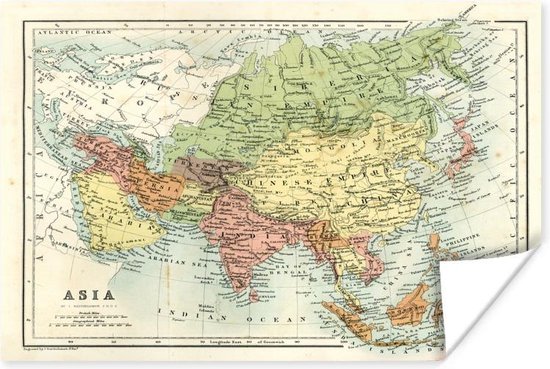 Poster Antieke kaart van Azië uit 1864 - 80x60 cm