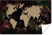 Poster - Wereldkaart - Tropische planten - Bruin - 120x80 cm