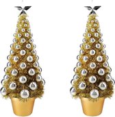 2x stuks complete mini kunst kerstboompje/kunstboompje goud/zilver met kerstballen 50 cm - Kerstbomen - Kerstversiering