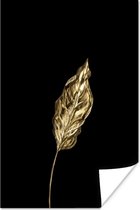 Dun gouden blad op een zwarte achtergrond 40x60 cm - Foto print op Poster (wanddecoratie woonkamer / slaapkamer)