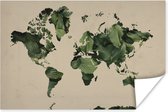 Poster Wereldkaart - Bladeren - Groen - 30x20 cm