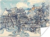 Oude wijngaard met boerin - schilderij van Vincent van Gogh 160x120 cm XXL / Groot formaat! - Foto print op Poster (wanddecoratie woonkamer / slaapkamer)
