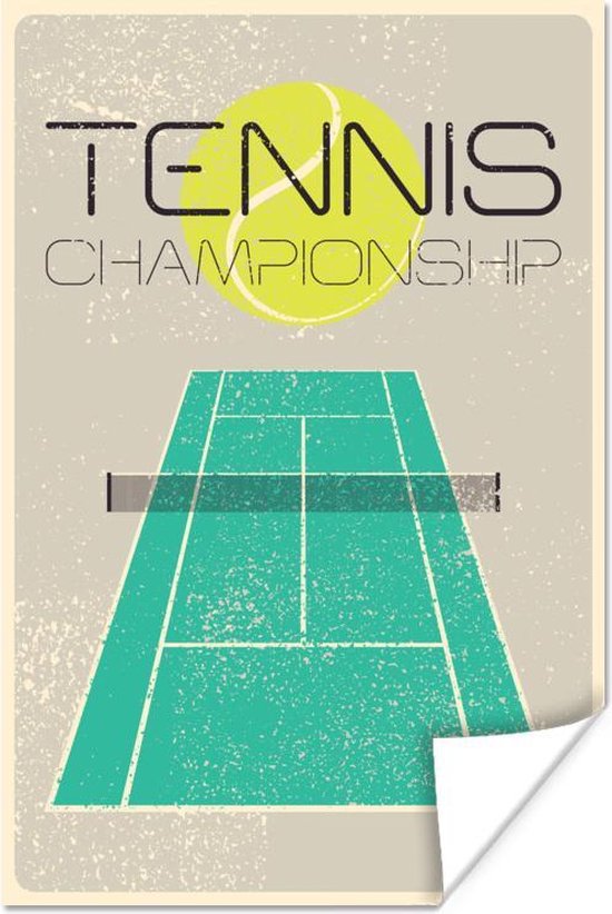 Aziatisch gezantschap Scheur Tennis illustratie op een grijze achtergrond en een blauwe tennisbaan 40x60  cm - Foto... | bol.com