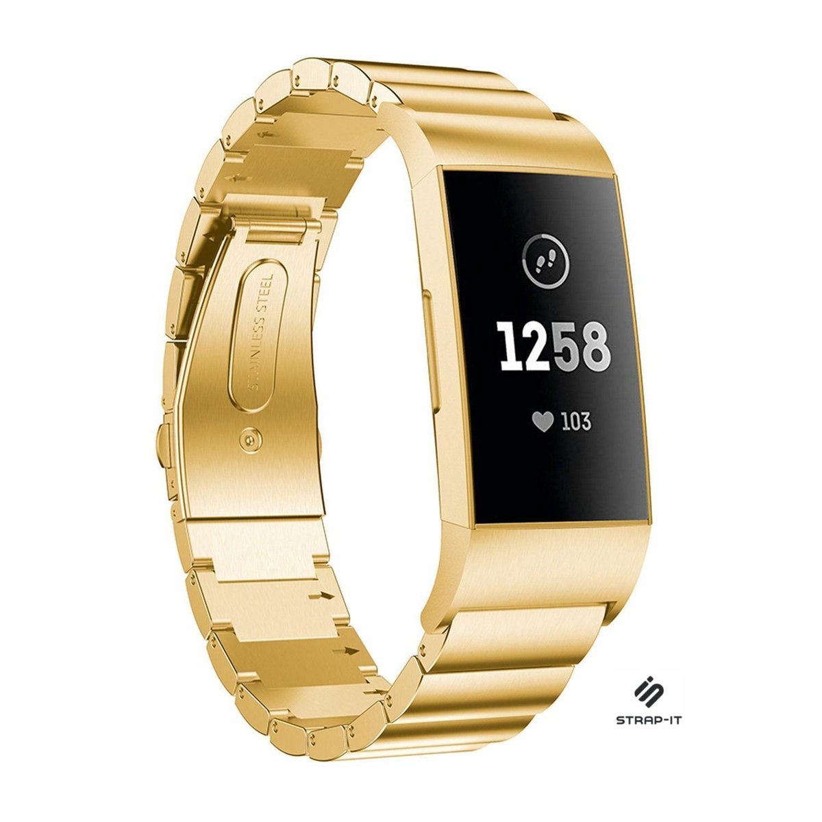 Strap-it Luxe metalen bandje - geschikt voor Fitbit Charge 3 / Fitbit Charge 4 - goud
