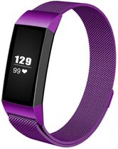 Milanees Smartwatch bandje - Geschikt voor  Fitbit Charge 3 Milanese band - paars - Maat: S - Horlogeband / Polsband / Armband