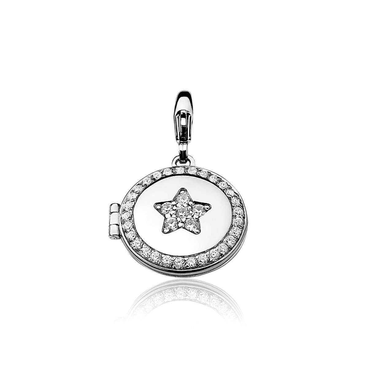 Zinzi zilveren bedel medaillon zwart CHARMS284