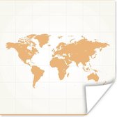 Poster Wereldkaart - Simpel - Oranje - 30x30 cm
