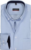 ETERNA modern fit overhemd - twill heren overhemd - lichtblauw met wit geruit (blauw contrast) - Strijkvrij - Boordmaat: 38