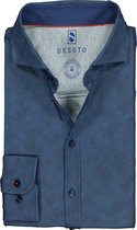 DESOTO slim fit overhemd - stretch tricot - donkerblauw structuur - Strijkvrij - Boordmaat: 43/44